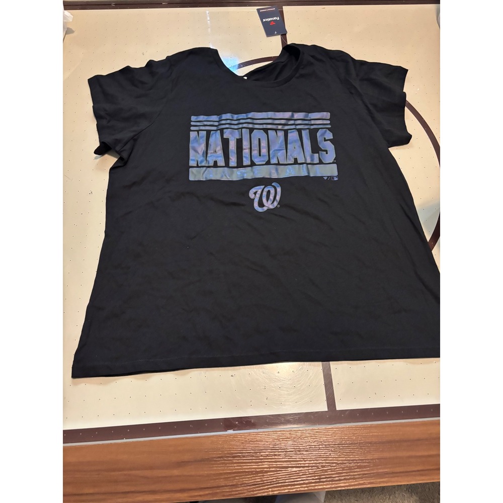 1278 Fanatics Washington Nationals MLB Womens 2X Black Iridescent V-Neck NWT